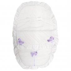 Plain White/Lilac Car Seat Footmuff/Cosytoes With Bows & Lace